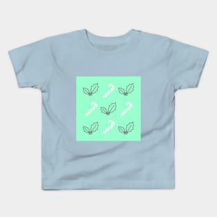 Green Festive Canes and Holly Berries Kids T-Shirt